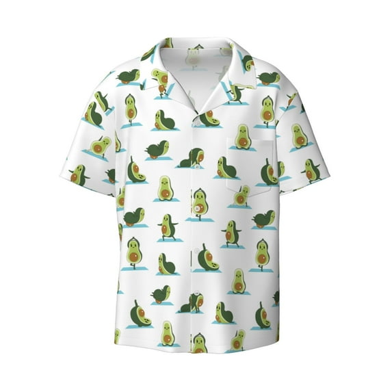 Fotbe Cute Avocado Yoga print Short Sleeve Button Down Shirts for Men Casual Summer Beach Wrinkle Free Shirt-Medium