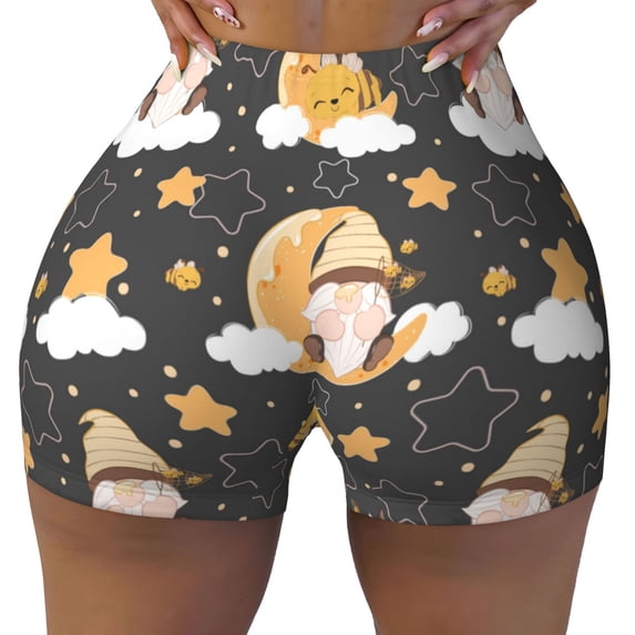 Fotbe Cute Bee Gnome Seamless Shorts, Womens Workout Shorts High Waist Stretch Booty Short for Gym/Yoga/Running/Biking-X-Large