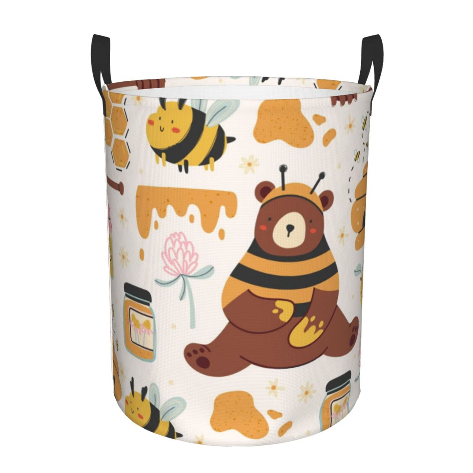 Fotbe Cute Bee Honey Jar Hive Bear Laundry Basket with Handles