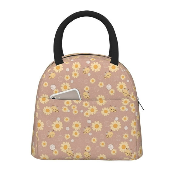 Fotbe Cute Bee Pattern Lunch Bag, Insulated Lunch Box, Small Leakproof Cooler Food Lunch Containers Reusable High Capacity Lunch Tote Bags for Work, Travel, Outdoor