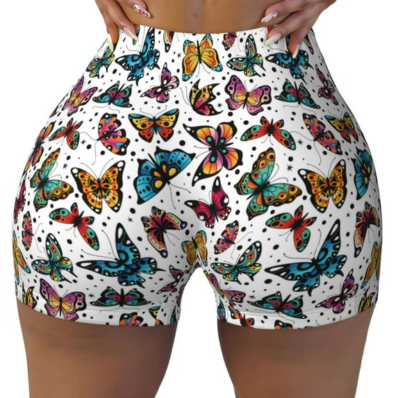 Fotbe Cute Butterfly Seamless Shorts, Womens Workout Shorts High Waist Stretch Booty Short for Gym/Yoga/Running/Biking-Small