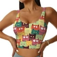 thumbnail image 1 of Fotbe Cute Cartoon Cat Pattern Womens' Sports Bra Longline Wirefree Padded with Medium Support Sports Moisture-Wicking Workou Vest,Tank Top-Large, 1 of 7