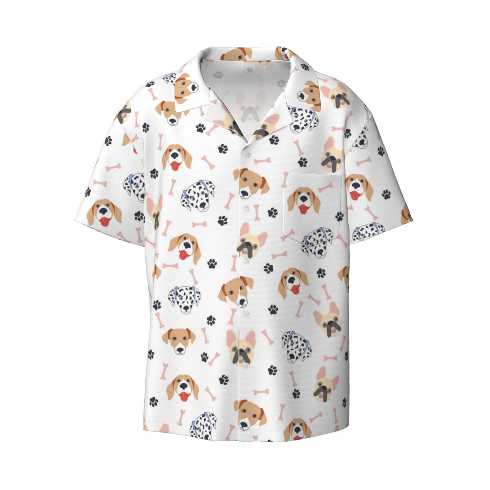 Fotbe Cute Cartoon Dogs print Short Sleeve Button Down Shirts for Men