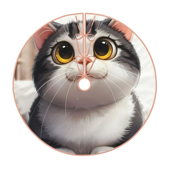 Fotbe Cute Cartoon Kitten Pattern Christmas Tree Skirt, Tree Skirts Plush Christmas Decorations, Christmas Tree Skirts Xmas Decorations Holiday Party Decor-30"