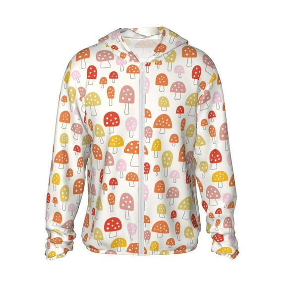 Fotbe Cute Cartoon Mushrooms Men's Women's UPF 50+ Sun Protection Jacket Hooded Cooling Shirt with Pockets Hiking Outdoor Performance-3X-Large