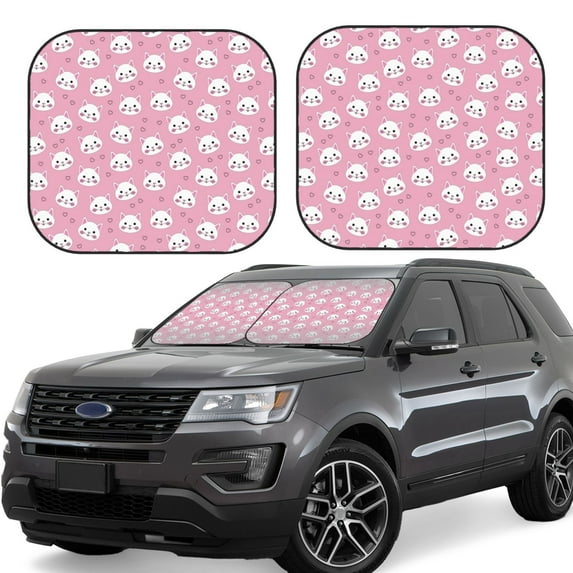 Fotbe Cute Cat 2-Piece Car Windshield Sun Shade | Sun Blocker for Car Windshield | Foldable Automotive Interior Accessories for Sun Protection-Small