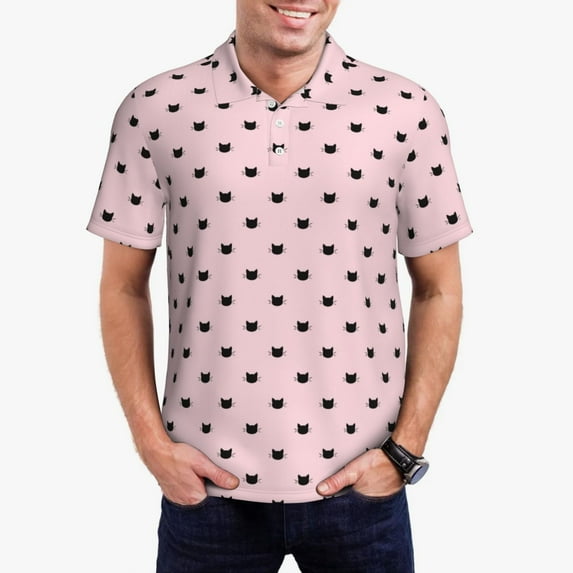 Fotbe Cute Cat Pattern Men’s Golf Polo Shirt – Breathable Performance Golf Shirt with Button-Down Collar-XX-Large