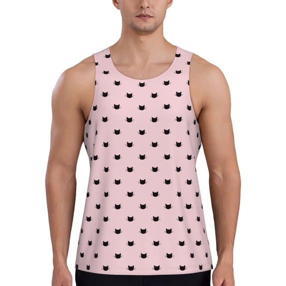 Fotbe Cute Cat Pattern Men's Quick Dry Workout Tank Top Gym Muscle Tee Fitness Bodybuilding Sleeveless T Shirt Breathable Workout Shirt-Large