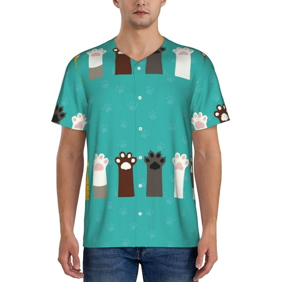 Fotbe Cute Cat Paw And Dog Baseball Jersey Shirt for Men and Women, Casual Short Sleeves Button Down T-Shirt-Medium