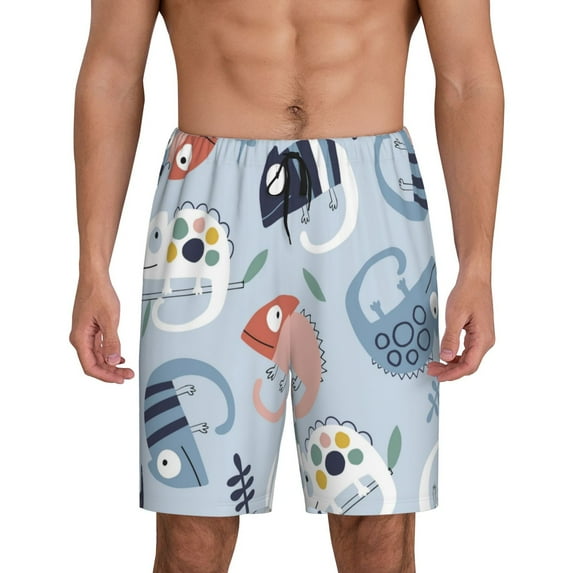 Fotbe Cute Chameleons On Blue Pajama Shorts for Men, Men's Pajama Bottoms, Sleepwear,Short Pajama Pants-Medium