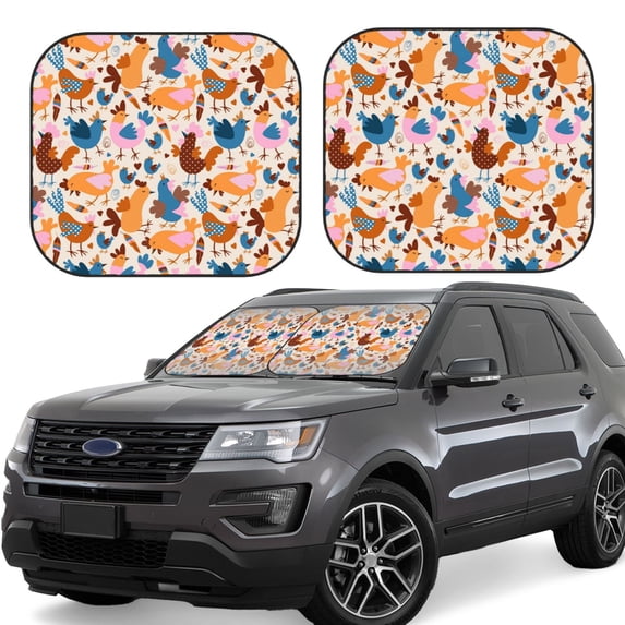 Fotbe Cute Chickens 2-Piece Car Windshield Sun Shade | Sun Blocker for Car Windshield | Foldable Automotive Interior Accessories for Sun Protection-Medium
