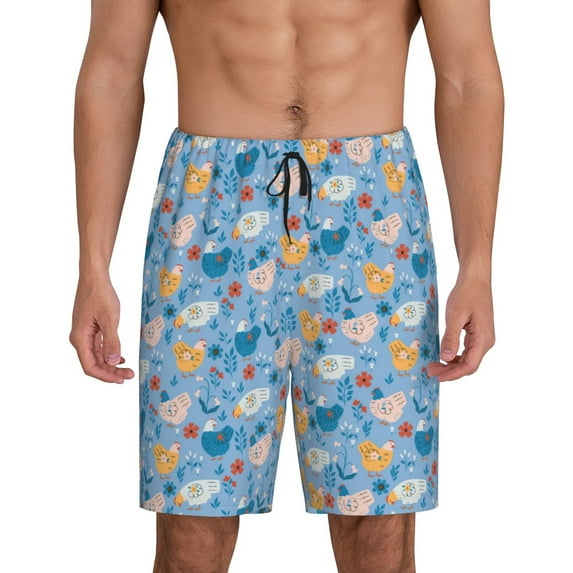Fotbe Cute Chickens and Flowers Pajama Shorts for Men, Men's Pajama Bottoms, Sleepwear,Short Pajama Pants-4X-Large