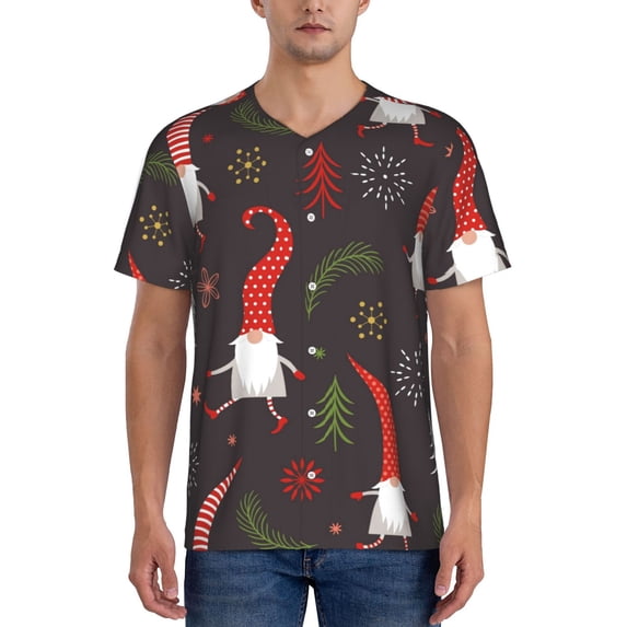Fotbe Cute Christmas Gnomes Baseball Jersey Shirt for Men and Women, Casual Short Sleeves Button Down T-Shirt-X-Large