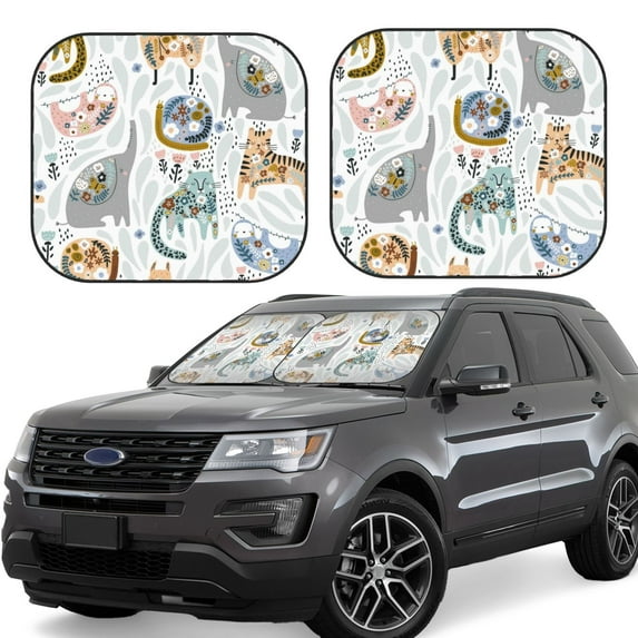 Fotbe Cute Colorful Animal 2-Piece Car Windshield Sun Shade | Sun Blocker for Car Windshield | Foldable Automotive Interior Accessories for Sun Protection-Large