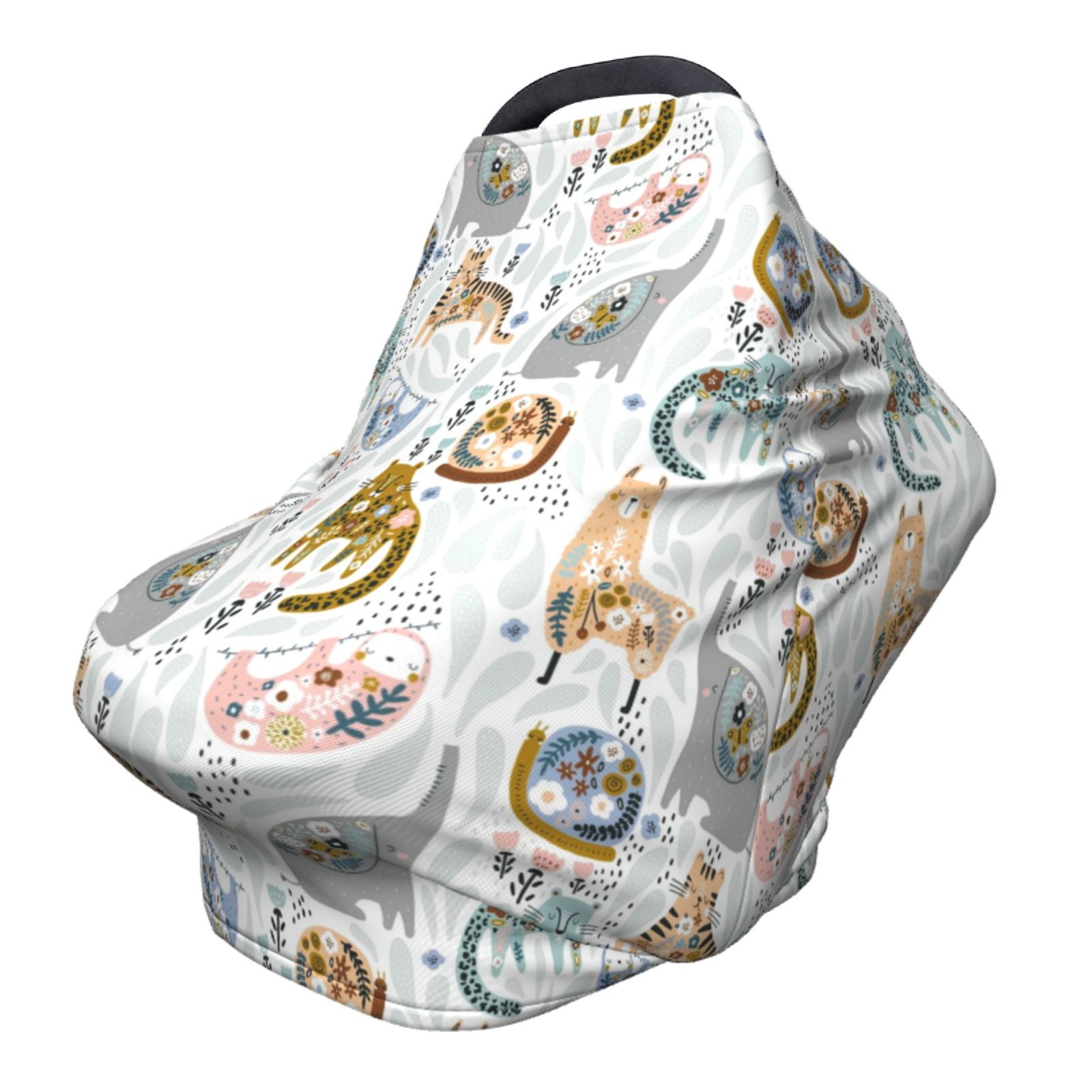Fotbe Cute Colorful Animal Pattern Car Seat Covers for Babies, Nursing Breastfeeding Cover Infant Carseat Canopy, Soft Stretchy Carrier Cover