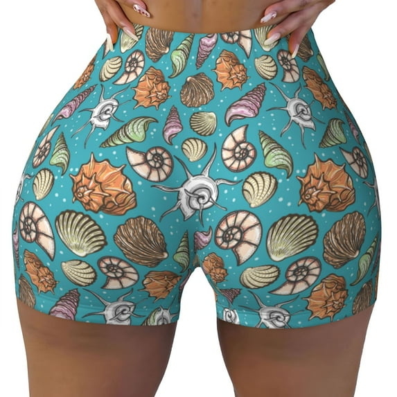 Fotbe Cute Conch Seamless Shorts, Womens Workout Shorts High Waist Stretch Booty Short for Gym/Yoga/Running/Biking-XX-Large