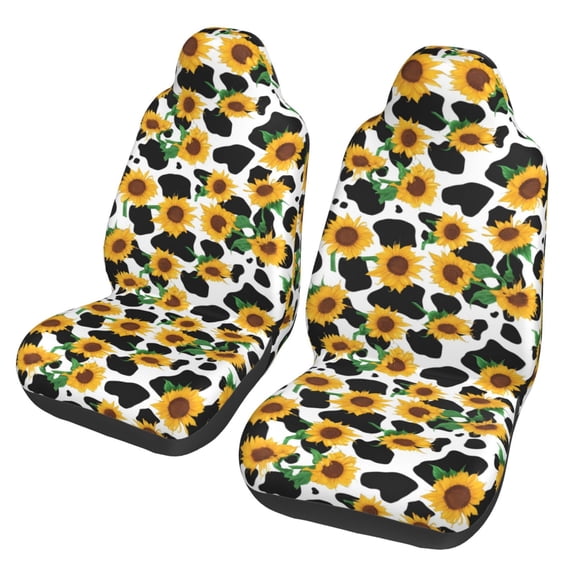 Fotbe Cute Cow Print Sunflower C Pattern Automotive Seat Covers for Cars Trucks and SUVs – Car Seat Covers for Front Seats,Protective Seat Covers,Vehicle Seat Covers, Set of 2