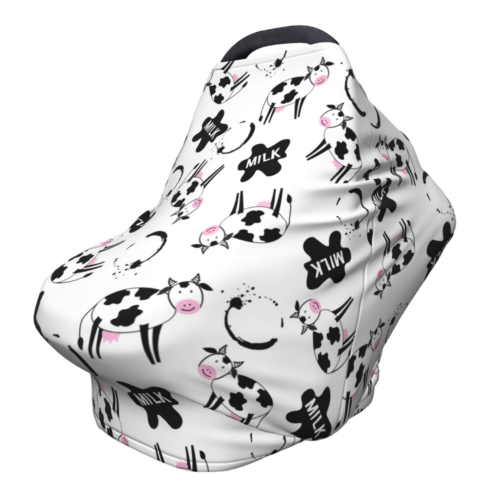 Fotbe Cute Cow and Milk Stains Pattern Car Seat Covers for Babies, Nursing Breastfeeding Cover Infant Carseat Canopy, Soft Stretchy Carrier Cover