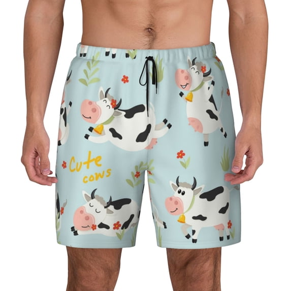 Fotbe Cute Cows Men’s Swim Trunks Quick Dry Swim Shorts Board Shorts with Mesh Lining-X-Large