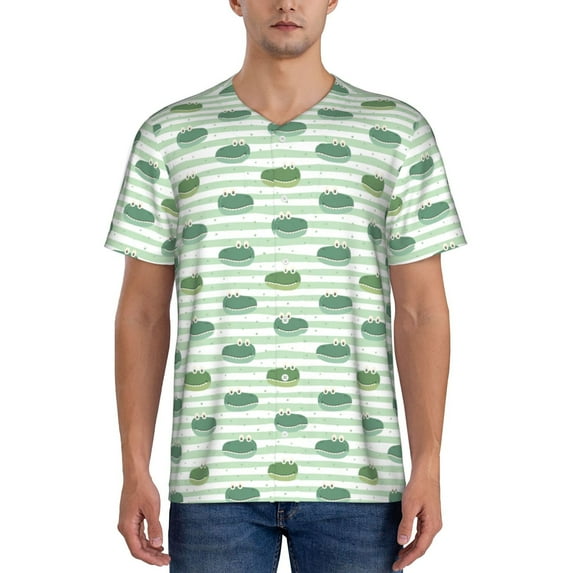 Fotbe Cute Crocodile Baseball Jersey Shirt for Men and Women, Casual Short Sleeves Button Down T-Shirt-Large