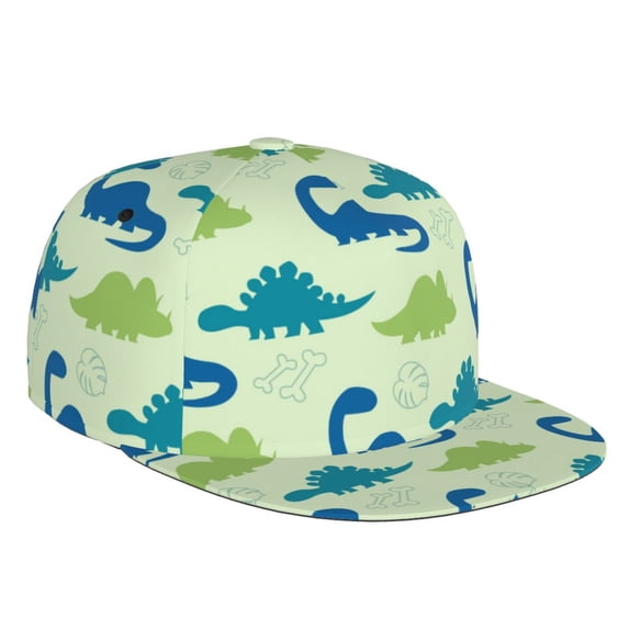 Fotbe Cute Dinosaur Blue Green Flat Bill Visor Cap Classic Snapback Hat Polyester Foam Trucker Hat Trucker Cap Adjustable Baseball Cap