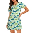 thumbnail image 1 of Fotbe Cute Dinosaur Blue Green Pattern Women's Cotton Nightgown Sleepwear Short Sleeves Shirt Casual Print Sleepdress, 1 of 6