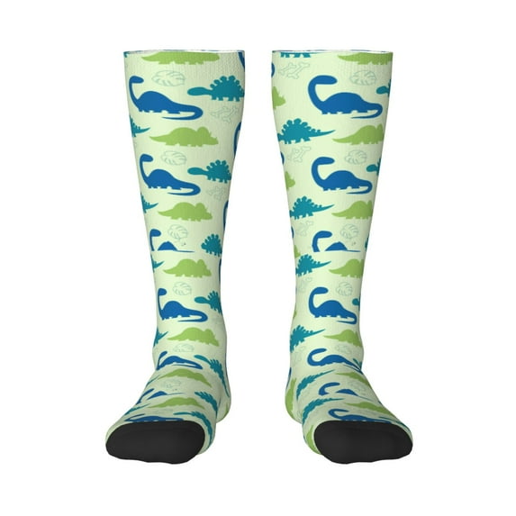 Fotbe Cute Dinosaur Blue Green print Women's Men's Novelty Crew Socks Cotton Socks Knee High Socks for Walking,Running,Nurses,Pregnancy