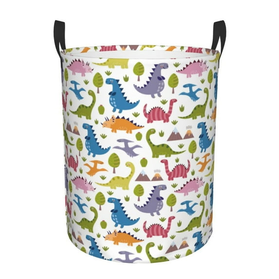 Fotbe Cute Dinosaur Laundry Basket with Handles, Waterproof Large Laundry Hamper, Wash Bag for Corner Dorm, Rolling Laundry Basket with Handles-Small