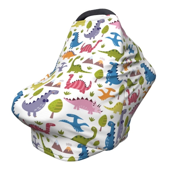 Fotbe Cute Dinosaur Pattern Car Seat Covers for Babies, Nursing Breastfeeding Cover Infant Carseat Canopy, Soft Stretchy Carrier Cover