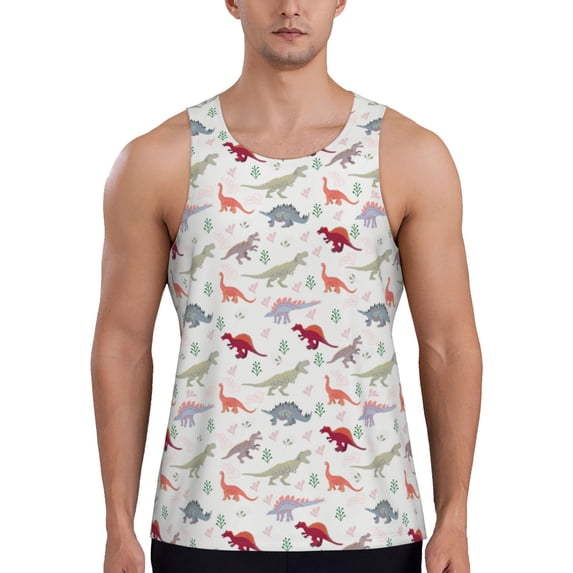 Fotbe Cute Dinosaur Pattern Men's Quick Dry Workout Tank Top Gym Muscle Tee Fitness Bodybuilding Sleeveless T Shirt Breathable Workout Shirt-XX-Large