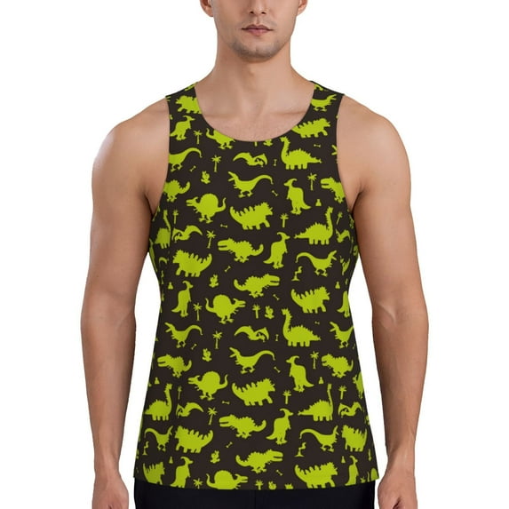 Fotbe Cute Dinosaurs (2) Pattern Men's Quick Dry Workout Tank Top Gym Muscle Tee Fitness Bodybuilding Sleeveless T Shirt Breathable Workout Shirt-3X-Large