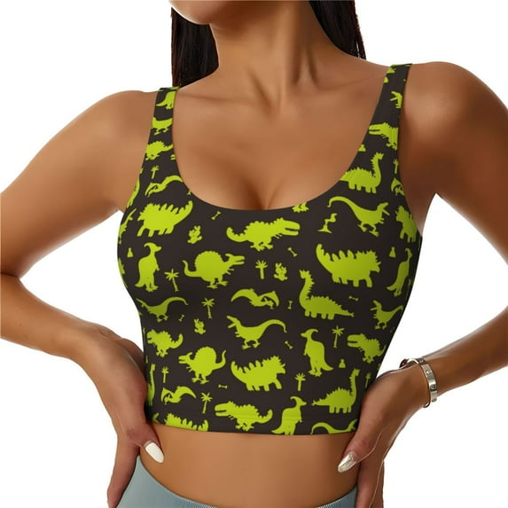 Fotbe Cute Dinosaurs (2) Pattern Womens' Sports Bra Longline Wirefree Padded with Medium Support Sports Moisture-Wicking Workou Vest,Tank Top-