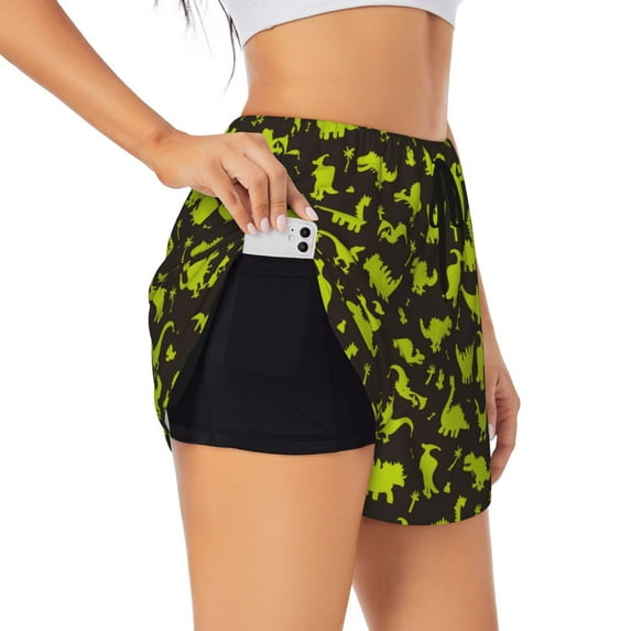 Fotbe Cute Dinosaurs (2) Womens High Waist Running Shorts Athletic Workout Quick Dry Shorts for Women with Pockets Gym Yoga Summer Shorts-Small