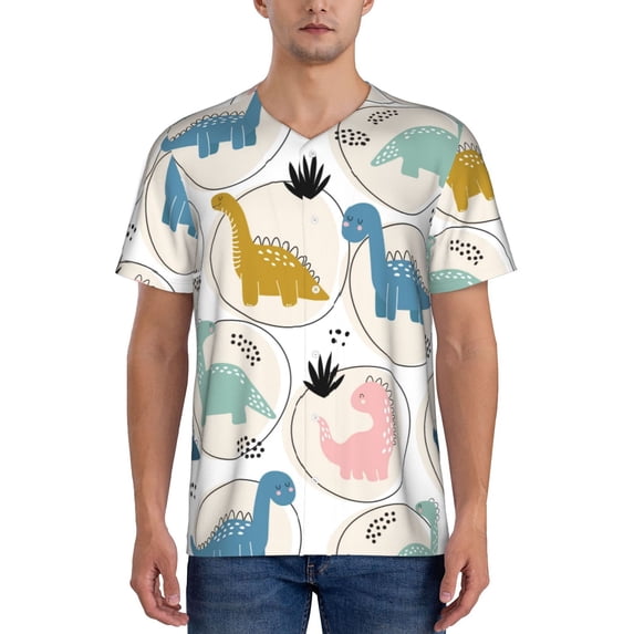 Fotbe Cute Dinosaurs Baseball Jersey Shirt for Men and Women, Casual Short Sleeves Button Down T-Shirt-4X-Large