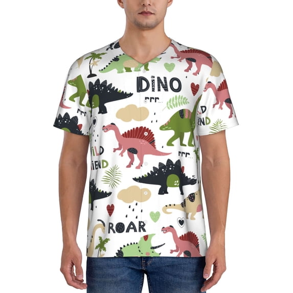 Fotbe Cute Dinosaurs Baseball Jersey Shirt for Men and Women, Casual Short Sleeves Button Down T-Shirt-Large