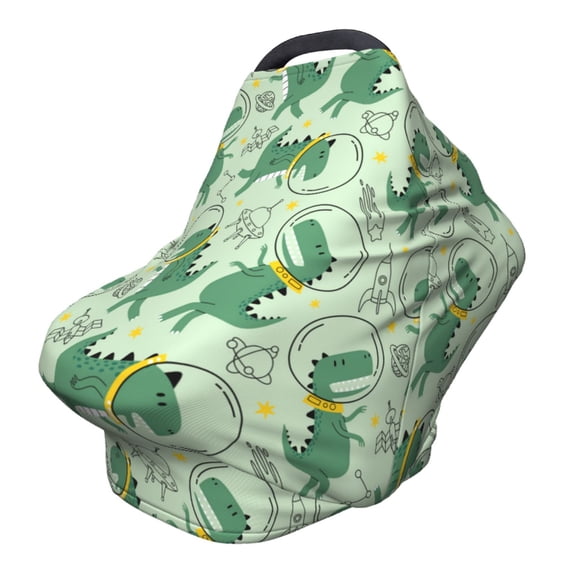 Fotbe Cute Dinosaurs in Space Pattern Car Seat Covers for Babies, Nursing Breastfeeding Cover Infant Carseat Canopy, Soft Stretchy Carrier Cover