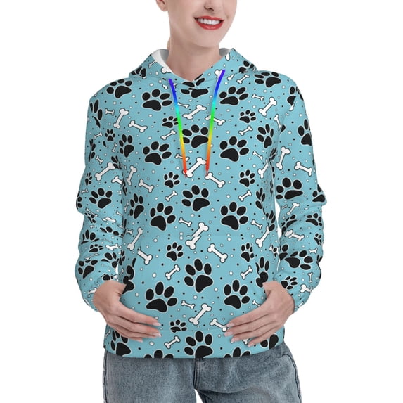 Fotbe Cute Dog Footprints Pattern Womens Long Sleeve Hoodie, Pullover Hooded Sweatshirt, Kangaroo Pocket Hoodie with Eye-catching Drawstrings-Large