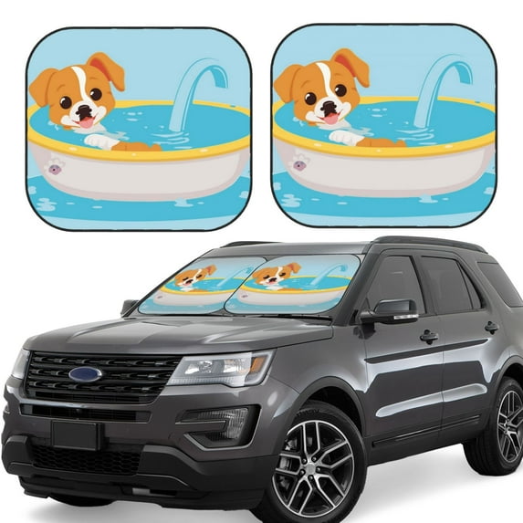 Fotbe Cute Dog In Bath 2-Piece Car Windshield Sun Shade | Sun Blocker for Car Windshield | Foldable Automotive Interior Accessories for Sun Protection-Medium