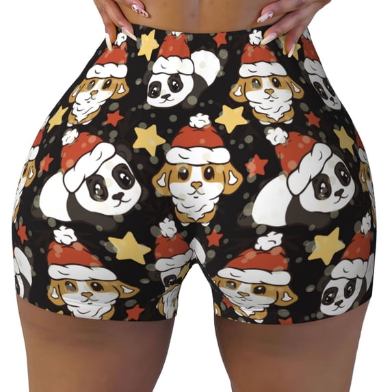 Fotbe Cute Dog Panda Seamless Shorts, Womens Workout Shorts High Waist Stretch Booty Short for Gym/Yoga/Running/Biking-Large