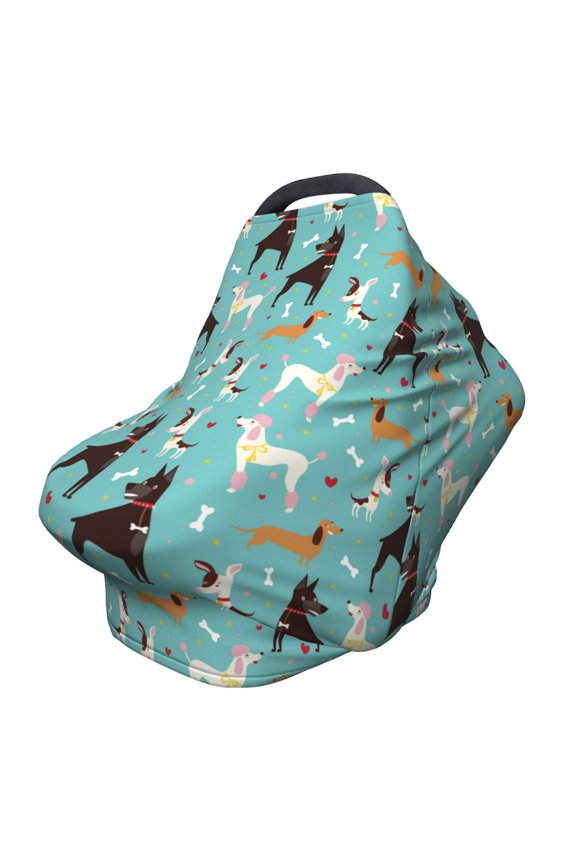 Cute Dog Pattern Car Seat Covers for Babies, Nursing Breastfeeding Cover Infant Carseat Canopy, Soft Stretchy Carrier Cover