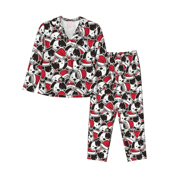 Fotbe Cute Dog Pattern Long Sleeve Pajama Set for Women,Sleepwear Set,2-piece Loungewear Set,Soft PJs Comfy Nightwear with Pockets -Small