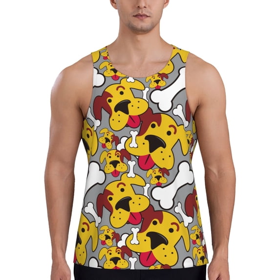 Fotbe Cute Dog Pattern Men's Quick Dry Workout Tank Top Gym Muscle Tee Fitness Bodybuilding Sleeveless T Shirt Breathable Workout Shirt-Medium