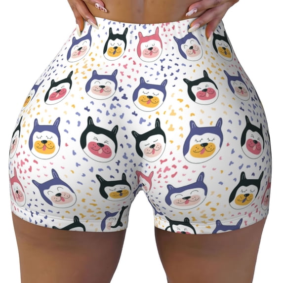 Fotbe Cute Dog Seamless Shorts, Womens Workout Shorts High Waist Stretch Booty Short for Gym/Yoga/Running/Biking-Medium