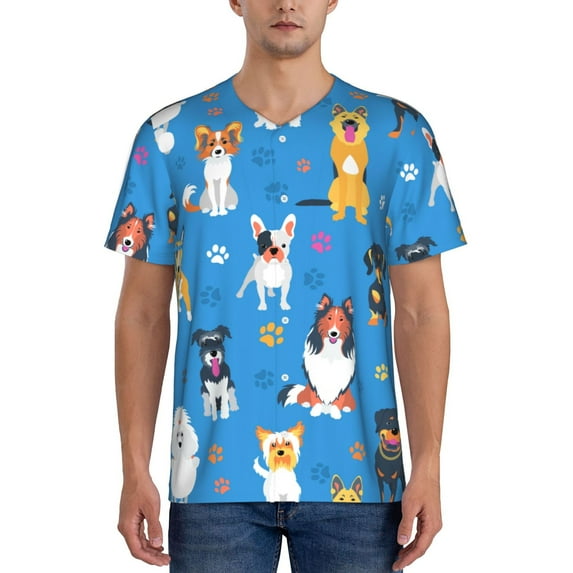 Fotbe Cute Dogs Baseball Jersey Shirt for Men and Women, Casual Short Sleeves Button Down T-Shirt-Large