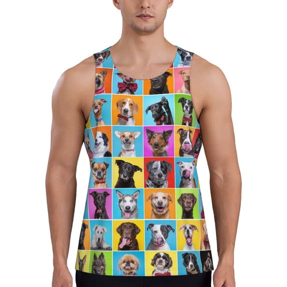 Fotbe Cute Dogs Collage Pattern Men's Quick Dry Workout Tank Top Gym Muscle Tee Fitness Bodybuilding Sleeveless T Shirt Breathable Workout Shirt-Small