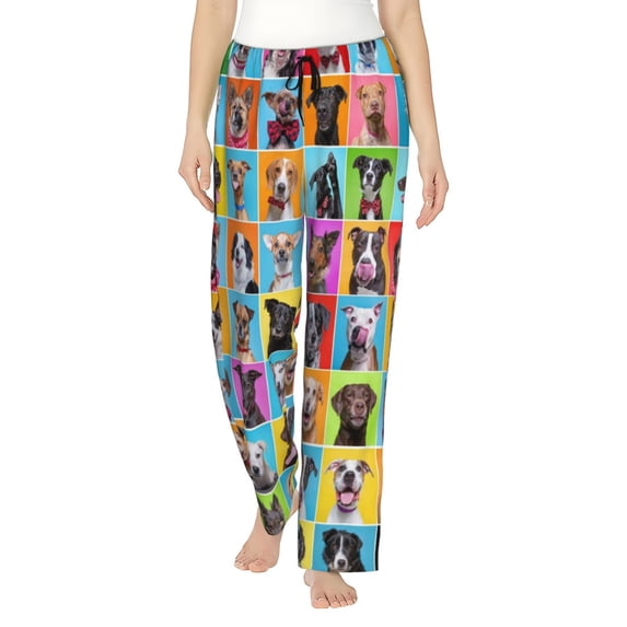 Fotbe Cute Dogs Collage Women's Pajama Pants,Sleepwear Pants,Pj Bottoms Drawstring And Pockets-Small