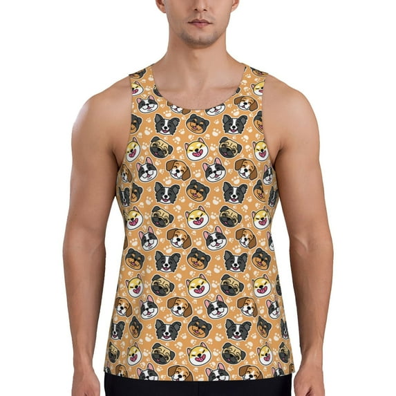 Fotbe Cute Dogs Head Pattern Men's Quick Dry Workout Tank Top Gym Muscle Tee Fitness Bodybuilding Sleeveless T Shirt Breathable Workout Shirt-Medium