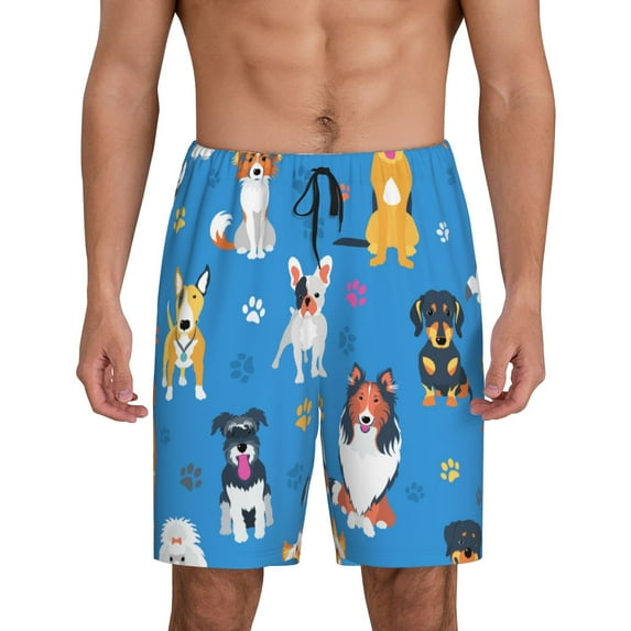 Fotbe Cute Dogs Pajama Shorts for Men, Men's Pajama Bottoms, Sleepwear,Short Pajama Pants-Large