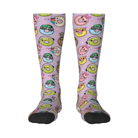 Fotbe Cute Donuts print Women's Men's Novelty Crew Socks Cotton Socks Knee High Socks for Walking,Running,Nurses,Pregnancy