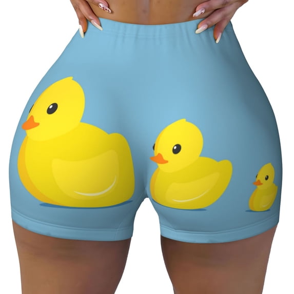 Fotbe Cute Ducky Seamless Shorts, Womens Workout Shorts High Waist Stretch Booty Short for Gym/Yoga/Running/Biking-Large
